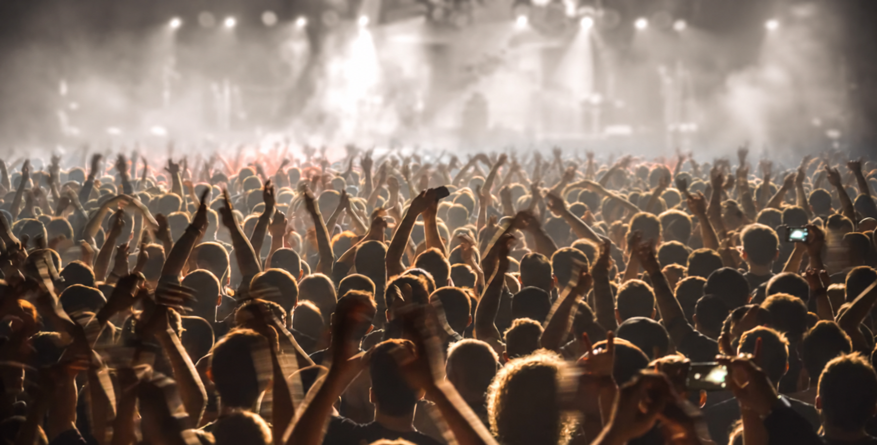 Hundreds of people stood up at a music festival in a crowd